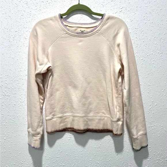 Madewell Stitched Shrunken Sweatshirt Cream Top with Lavender Stitching Small‎ - Picture 5 of 7